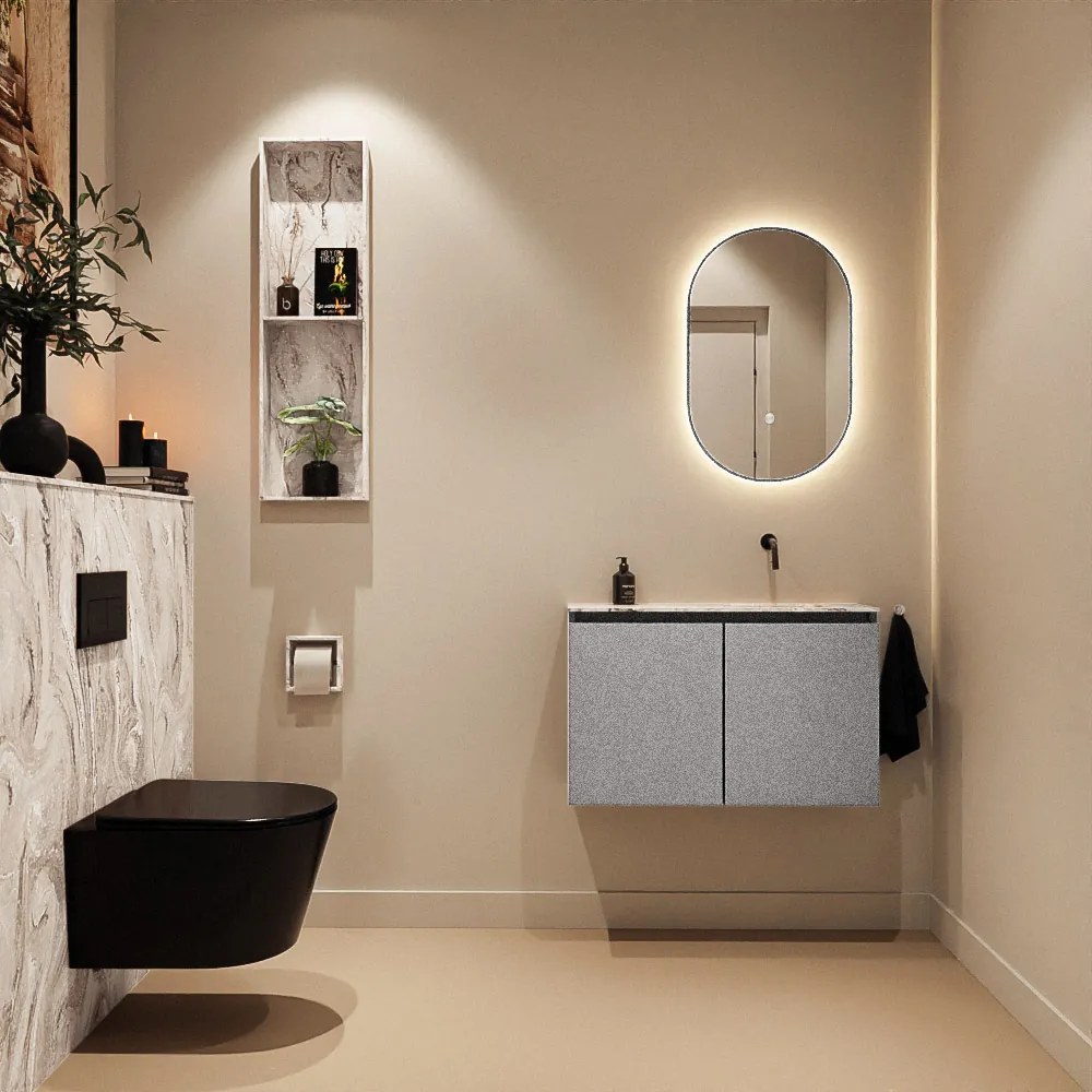 Mondiaz Ture DLux toiletmeubel 80cm plata met wastafel glace rechts zonder kraangat