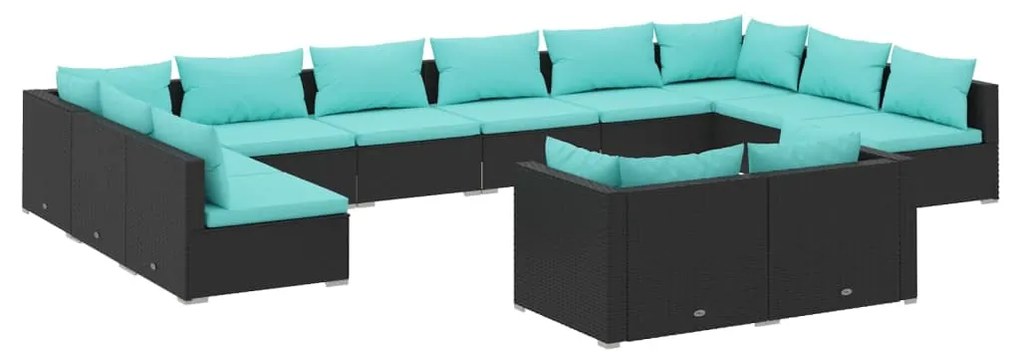 vidaXL 12-delige Loungeset met kussens poly rattan zwart