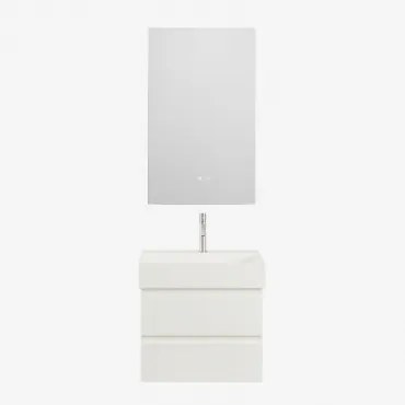 Ona Zwevend Badkamermeubelset Van Hout En Essenfineer Met Geïntegreerde Wastafel Wit & Rectangular Led And Antifog 55x90 Cm Riben & ↔︎ 6 - Sklum