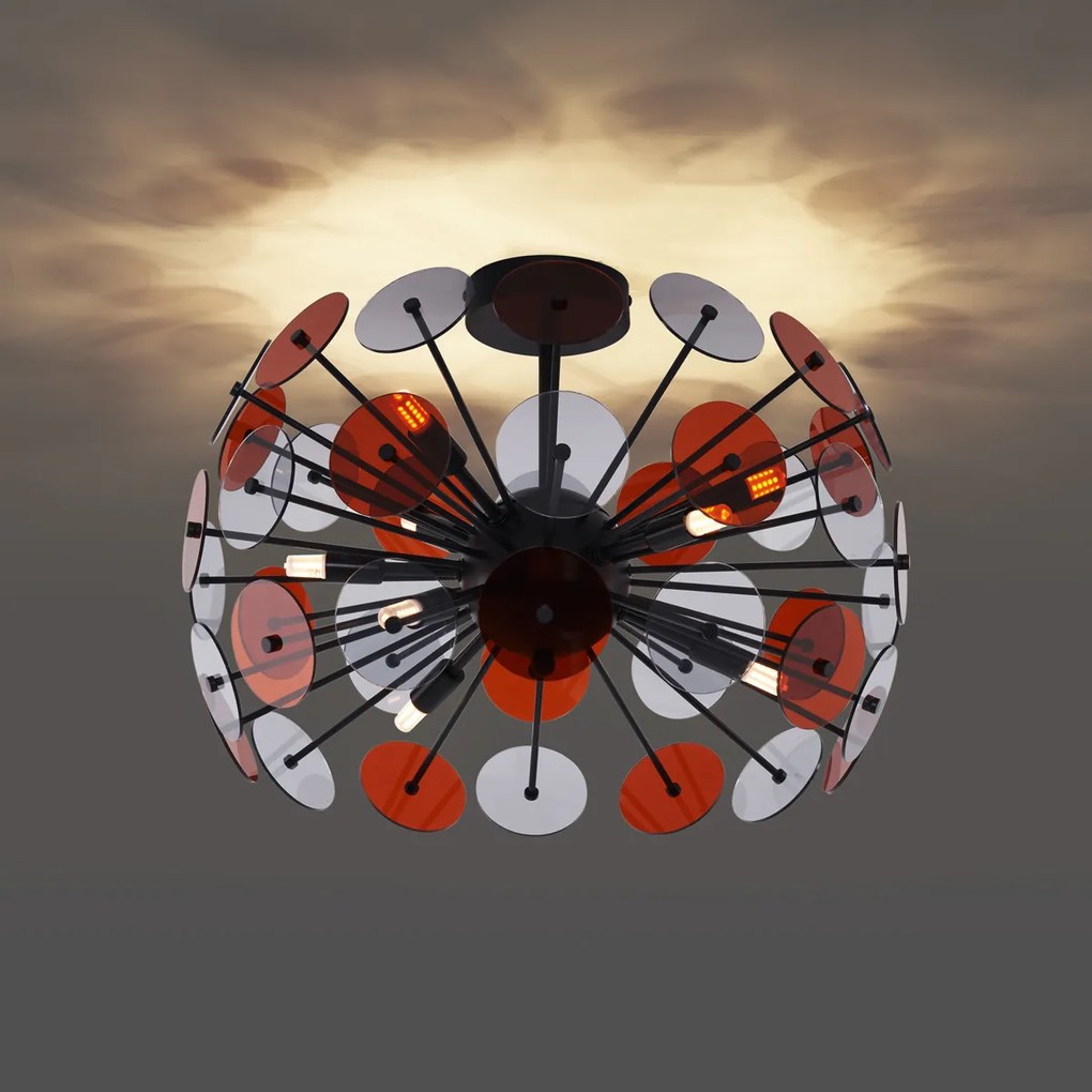 Art Deco plafondlamp zwart met amber en smoke - Atomic