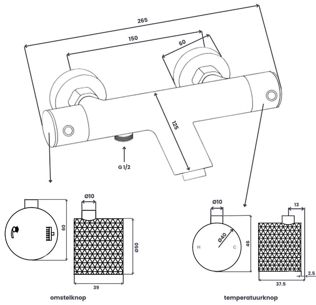 Saniclear Talpa Curved thermostatische opbouw badkraan chroom