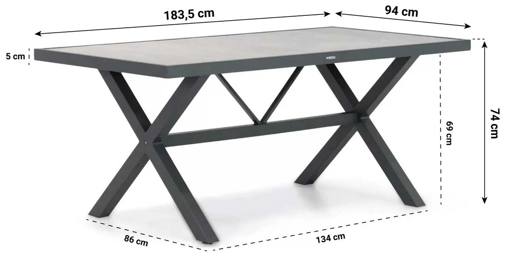 Dining Tuintafel rechthoekig 185 cm Aluminium Grijs Crossley