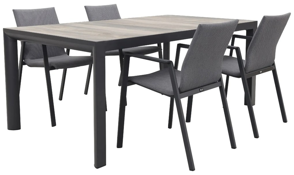 Lima/Kings 4-persoons stapelbare dining tuinset 180x100 cm. - Antraciet