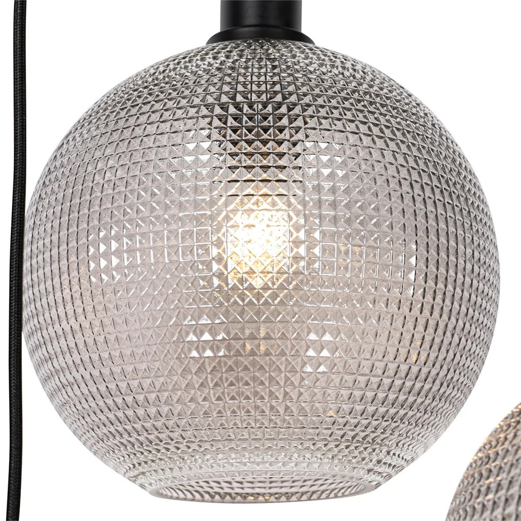 Design hanglamp zwart met smoke glas 3-lichts - Chico Design E27 rond Binnenverlichting Lamp