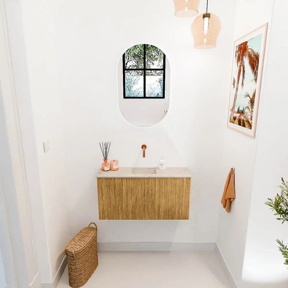 Mondiaz Joya DLux 80cm toiletmeubel oak met wastafel faye midden zonder kraangat frappe