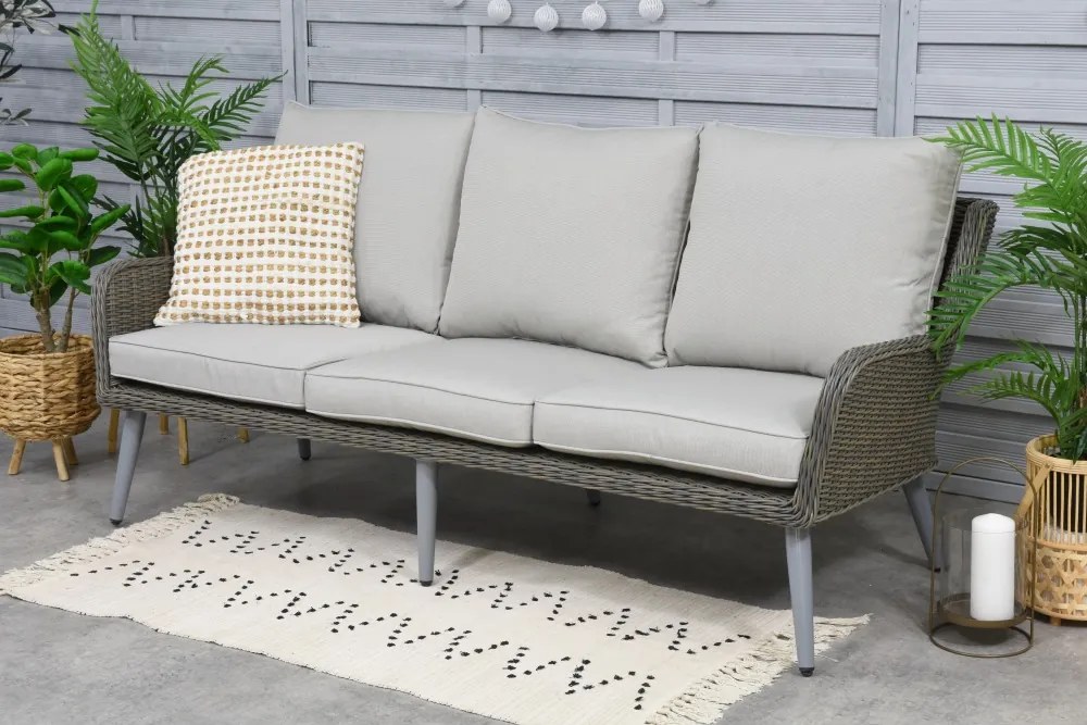 Driezitsbank technorattan voor op het terras Bilbao Garden Point grijs