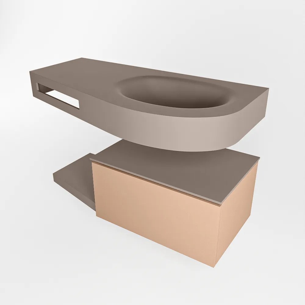 Mondiaz Riva badmeubel 100cm Rosee met 1 lade en wastafel rechts 0 kraangaten Smoke