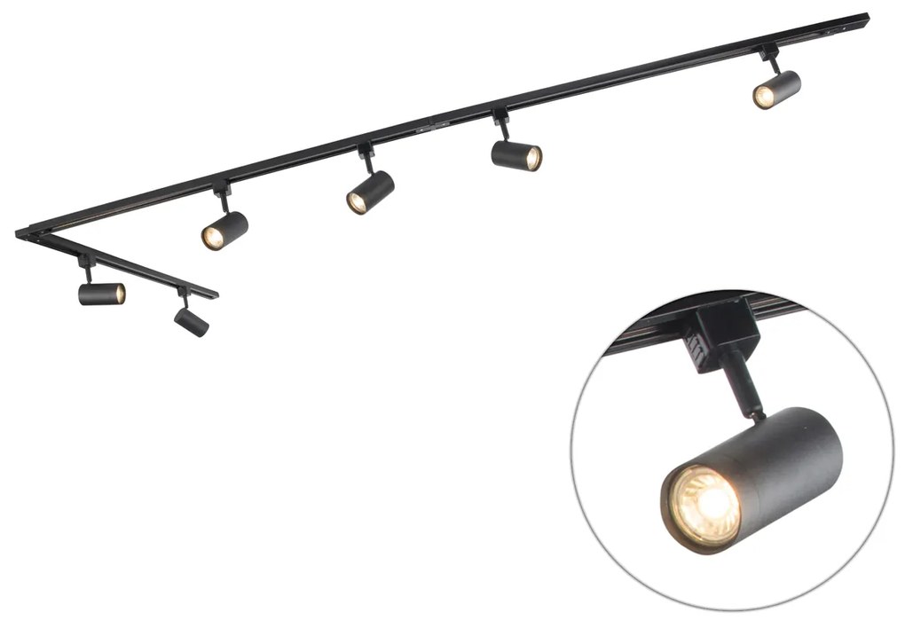 Modern railsysteem met 6 Spot / Opbouwspot / Plafondspots zwart 1-fase 286cm - Iconic Jeana Modern GU10 rond Binnenverlichting Lamp
