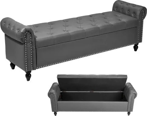 VEVOR Ottoman Bank (460 x 1660 x 560 mm) van PU-leer met houten poten &amp; opbergruimte &amp; knoopsluiting &amp; gerolde armleuningen, schoenenbank met een draagvermogen van 300 kg, bedbank slaapkamerbank grijs