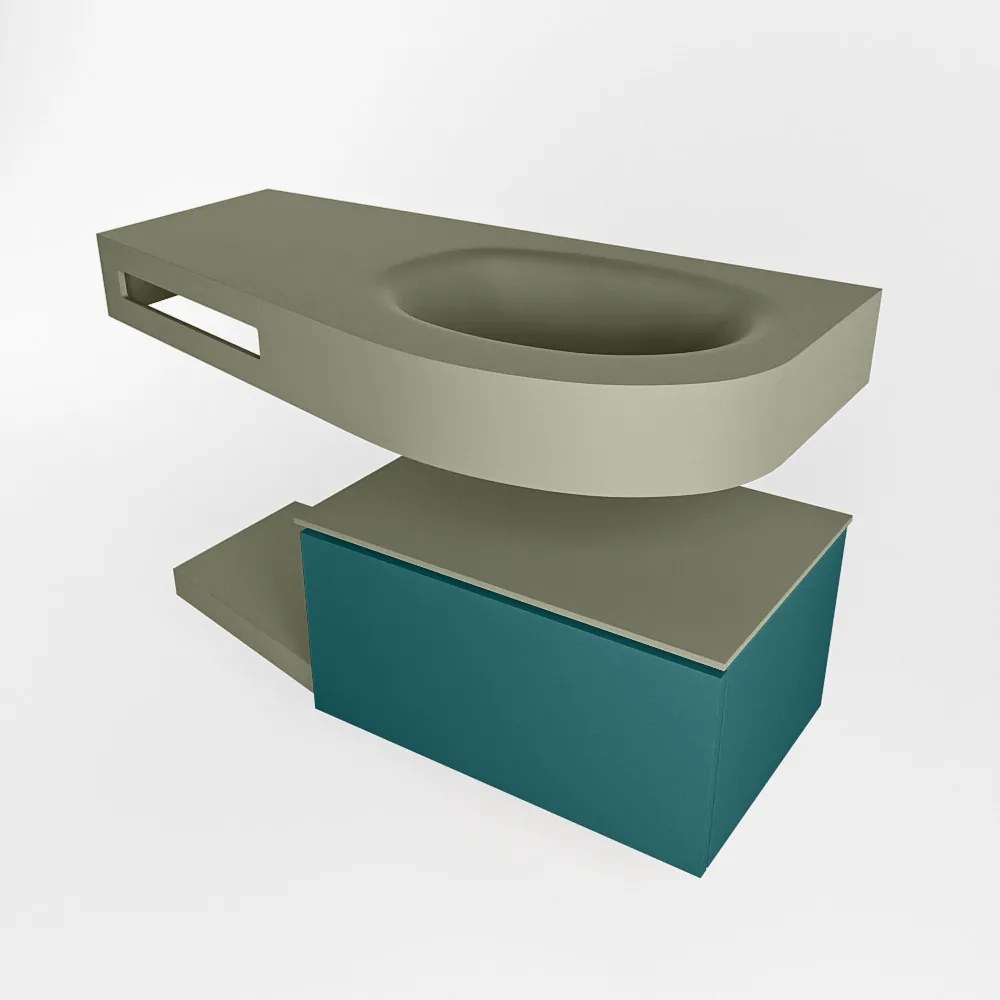 Mondiaz Riva badmeubel 100cm Smag met 1 lade en wastafel rechts 0 kraangaten Army