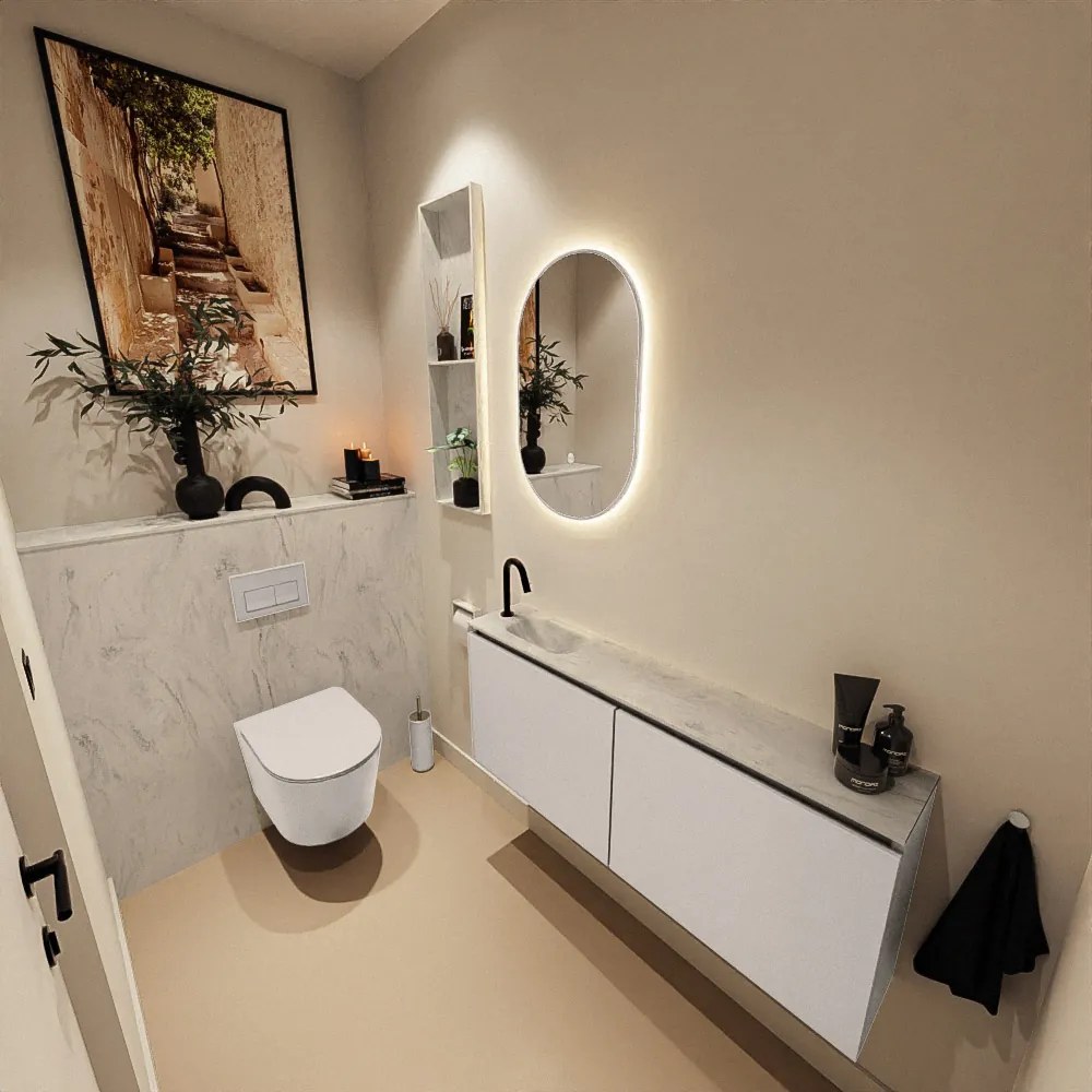 Mondiaz Ture DLux toiletmeubel 120cm linen met wastafel opalo links met kraangat