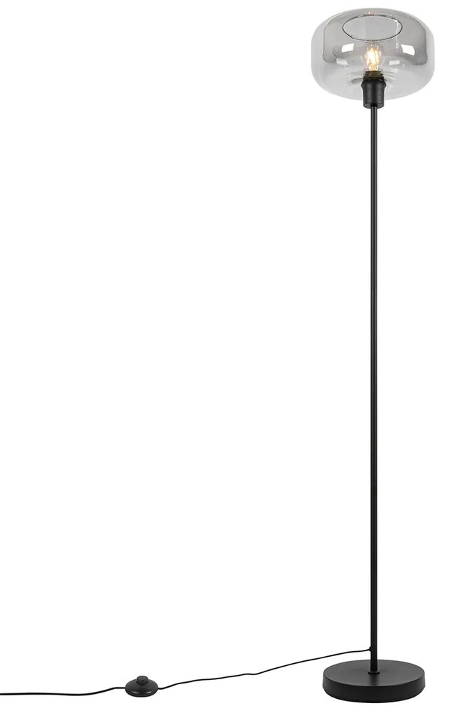 Art deco vloerlamp zwart met smoke glas - Bizle