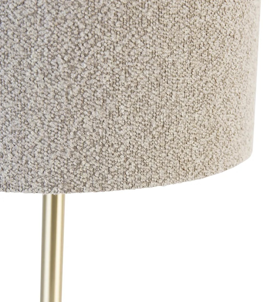Klassieke tafellamp messing met boucle kap taupe 35 cm - Simplo Design E27 rond Binnenverlichting Lamp