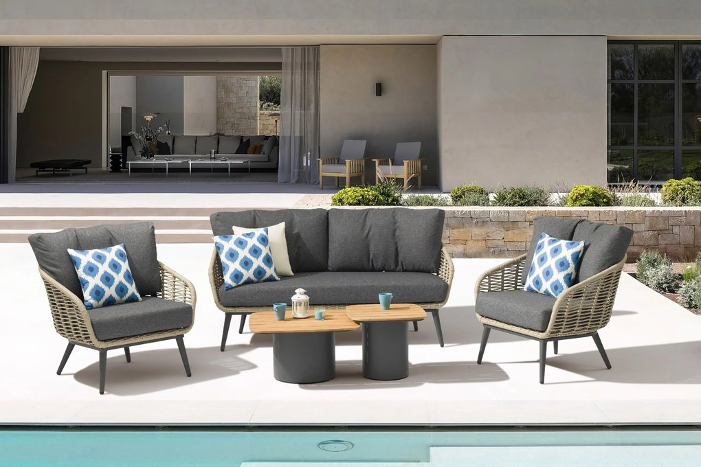Stoel en Bank Loungeset 5 personen Aluminium/rope Grijs Coco Vinci/Ronda