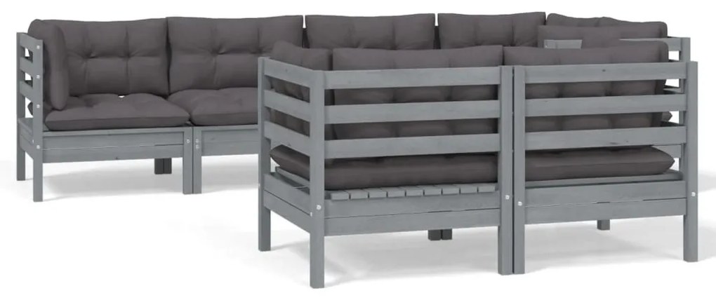 vidaXL 7-delige Loungeset met kussens massief grenenhout grijs