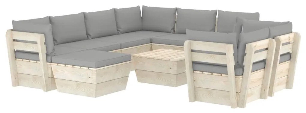 vidaXL 10-delige Loungeset met kussens pallet vurenhout