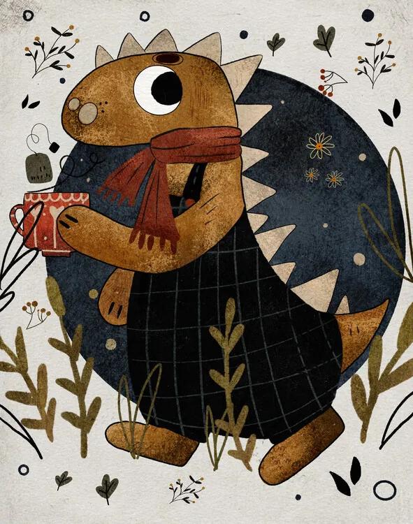 Ilustratie Dino with a Tea, Nelli Suneli, (30 x 40 cm)