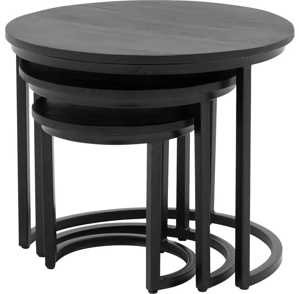 Goossens Salontafel Jelle rond, hout mango zwart, urban industrieel, 54 x 45 x 54 cm