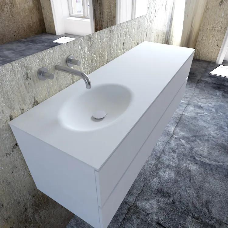 Zaro Sevilla Solid Surface badmeubel 150cm mat wit zonder kraangat spoelbak links
