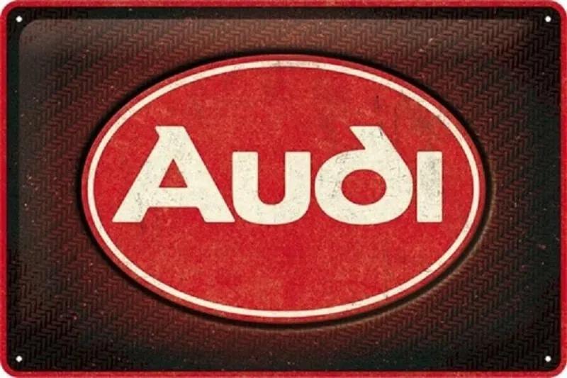 Metalen Retro Bord, Audi – Logo Red Shine – Geschenkidee voor fans van autoaccessoires, van metaal, Vintage ontwerp, 20 x 30 cm