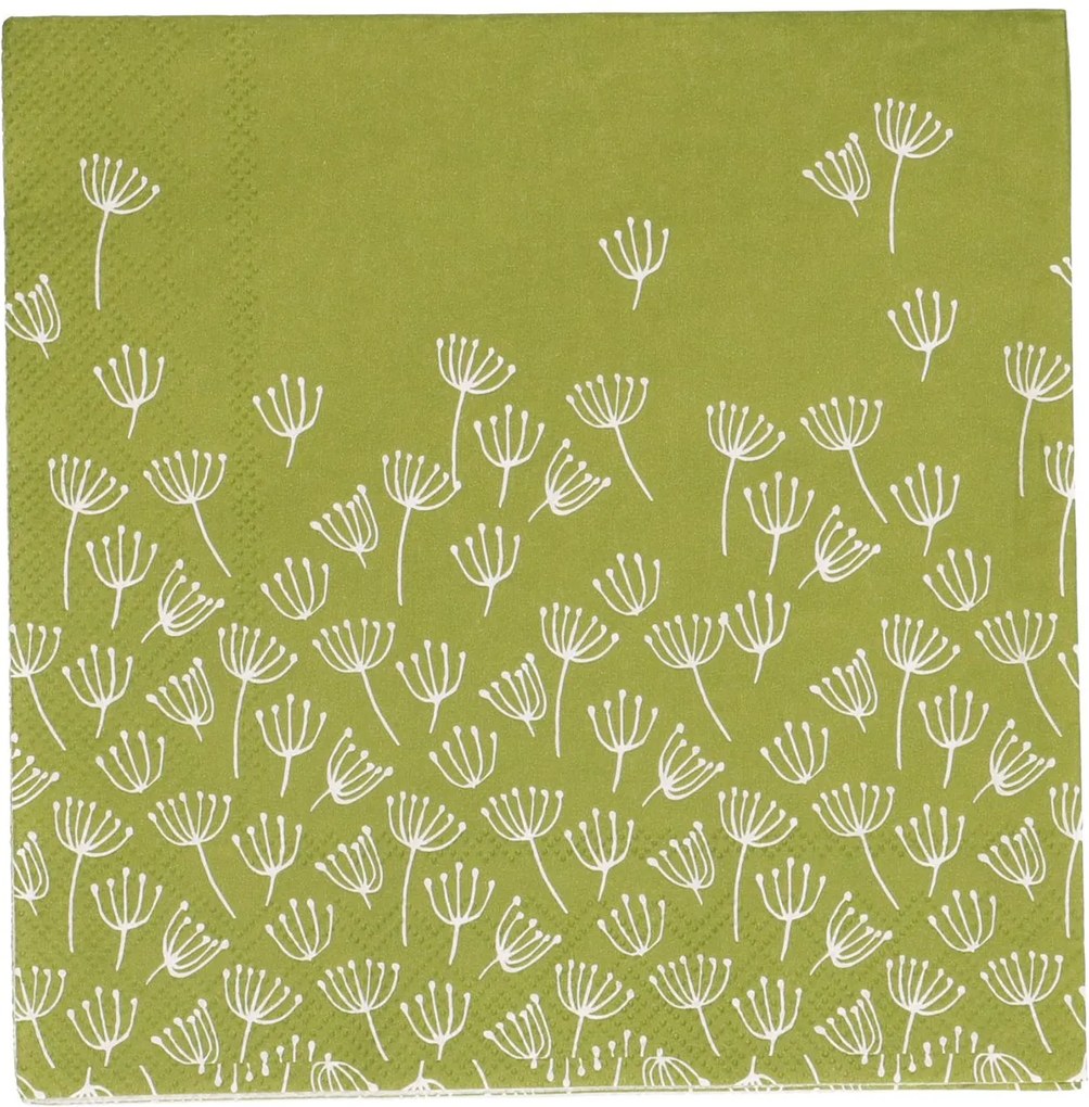 Servetten, papier, groen met schermbloemen, 33 x 33 cm
