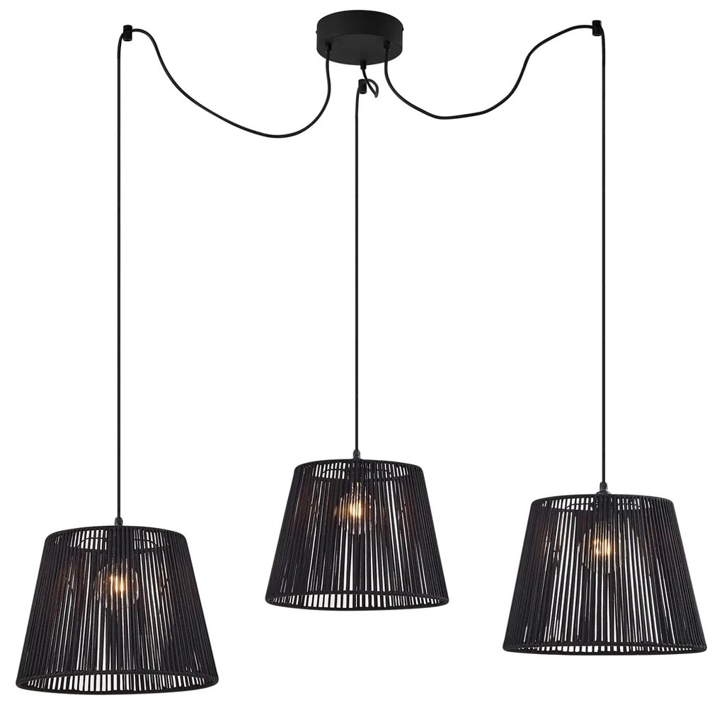 Buiten hanglamp zwart met zwarte kap van touw 3-lichts IP44 - Cava JaylaJapandi Minimalistisch E27 IP44 Buitenverlichting rond