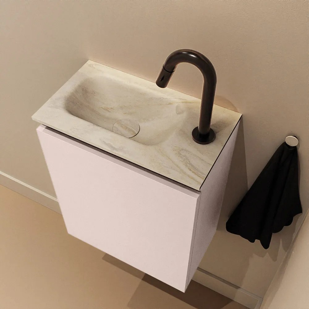 Mondiaz Ture DLux toiletmeubel 40cm rosee met wastafel ostra links met kraangat