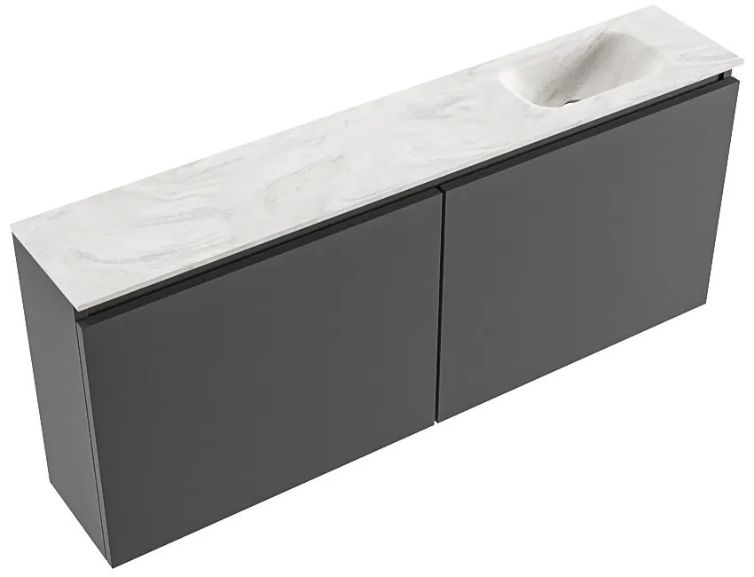 Mondiaz Ture DLux toiletmeubel 120cm dark grey met wastafel ostra rechts met kraangat