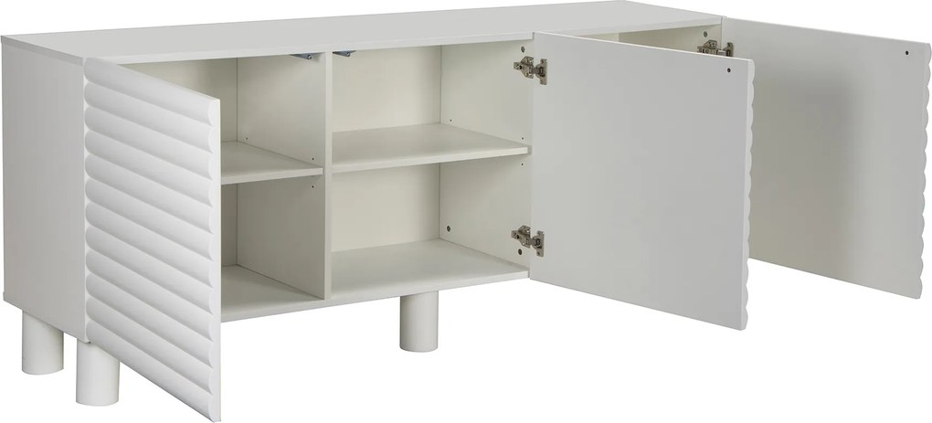 Dressoir Met Grote Ribbels Wit 180 Cm - 180x40x75cm.