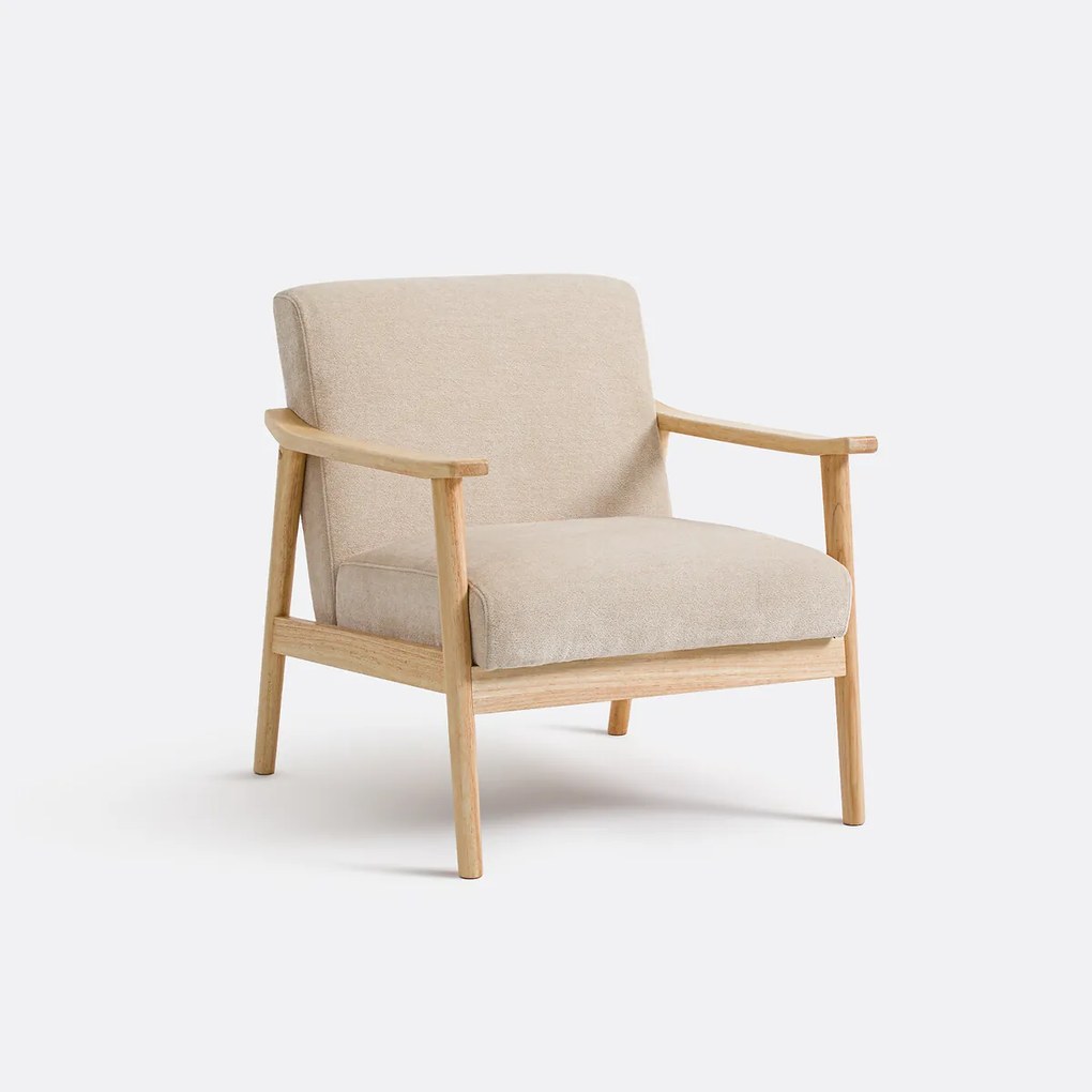 Loungefauteuil in hevea en structuurfluweel, EZRA