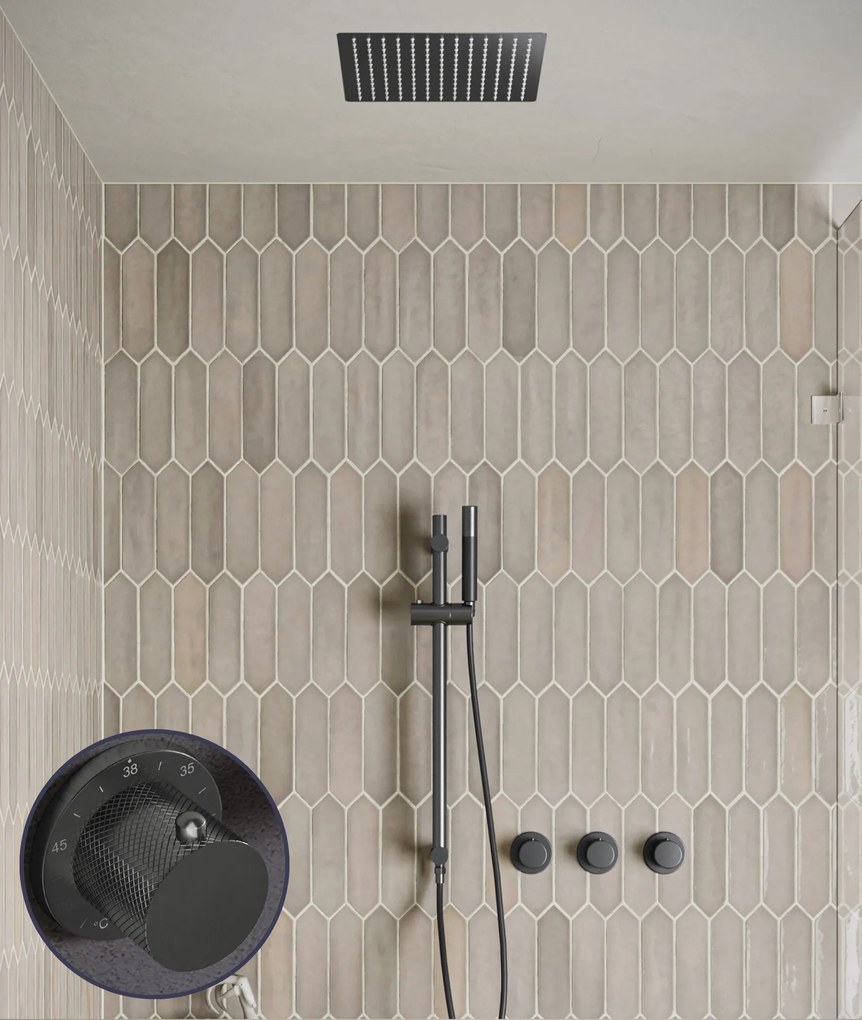 Saniclear Plus Curved Pro inbouw regendouche met inbouw douchekop 30x30cm, glijstang en staafhanddouche verouderd ijzer - gunmetal
