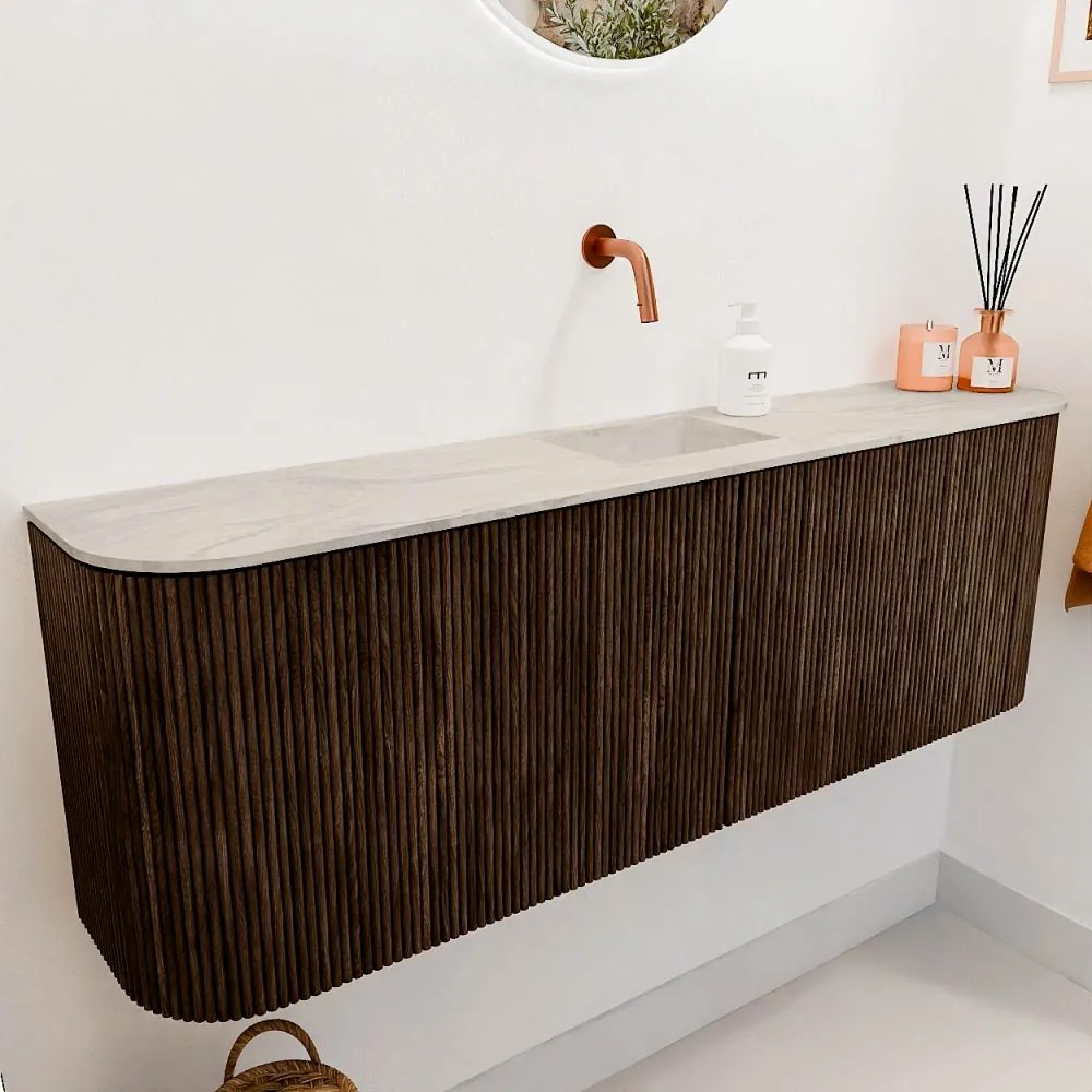 Mondiaz Joya DLux 125cm toiletmeubel ronding links/rechts walnut met wastafel faye midden zonder kraangat ostra