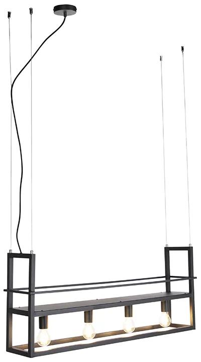 Eettafel / Eetkamer Hanglamp zwart met rek 4-lichts - Cage Rack Modern E27 Binnenverlichting Lamp