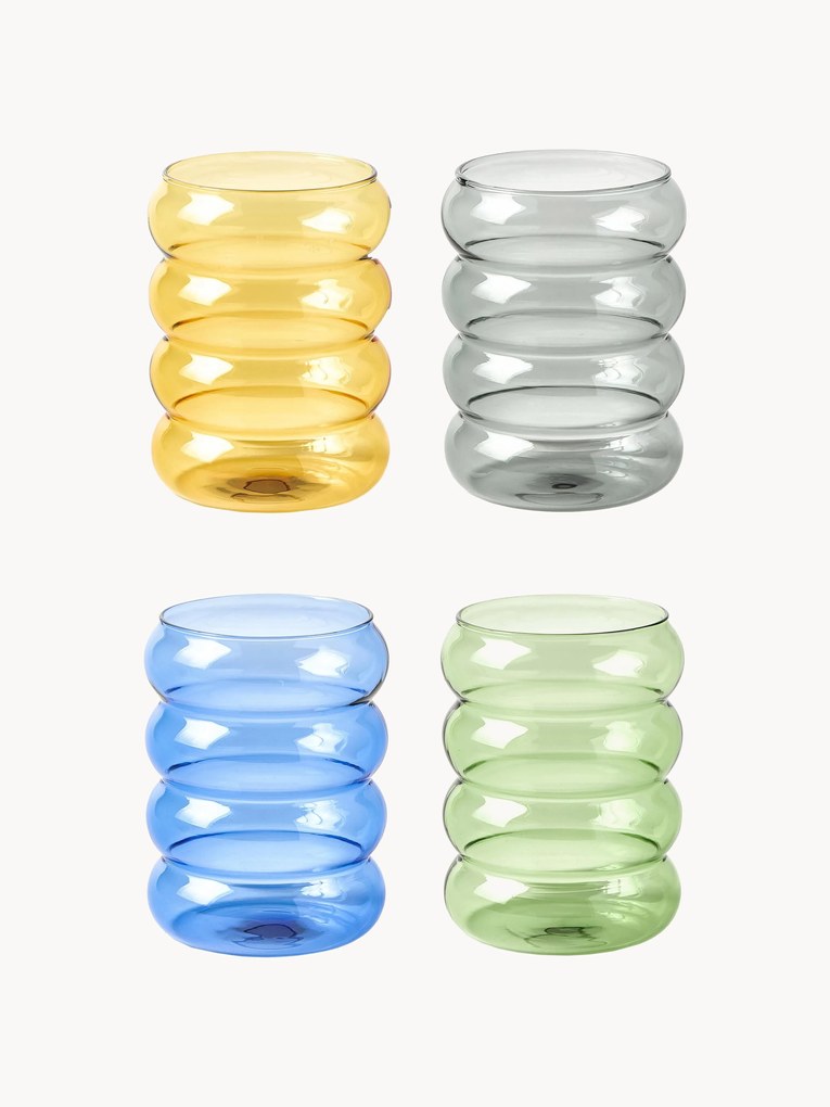 Mondgeblazen waterglazen Bubbly, set van 4