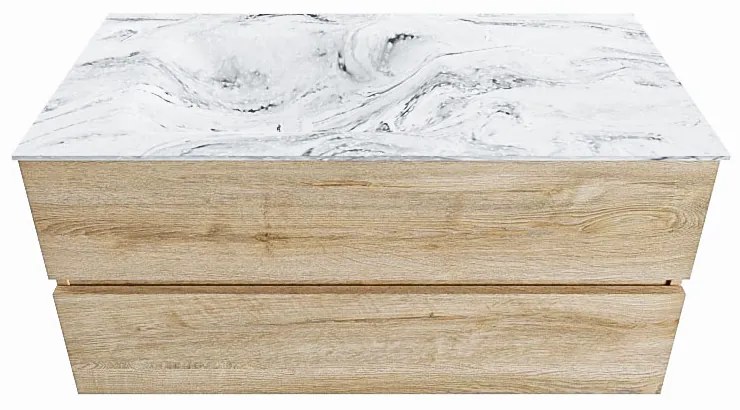 Mondiaz Vica DLux badmeubel 100cm washed oak 2 lades met wastafel glace links 1 kraangat