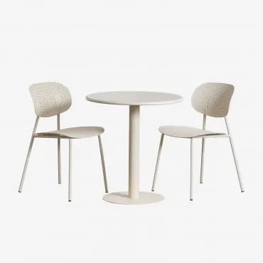 Mizzi Ronde Tafelset (ø70 Cm) En 2 Tupah Tuinstoelen Tapioca Beige - Sklum