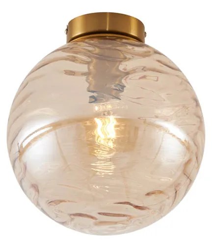 Design plafondlamp messing met amber fading glas - Pillon Design E27 bol / globe / rond Binnenverlichting Lamp