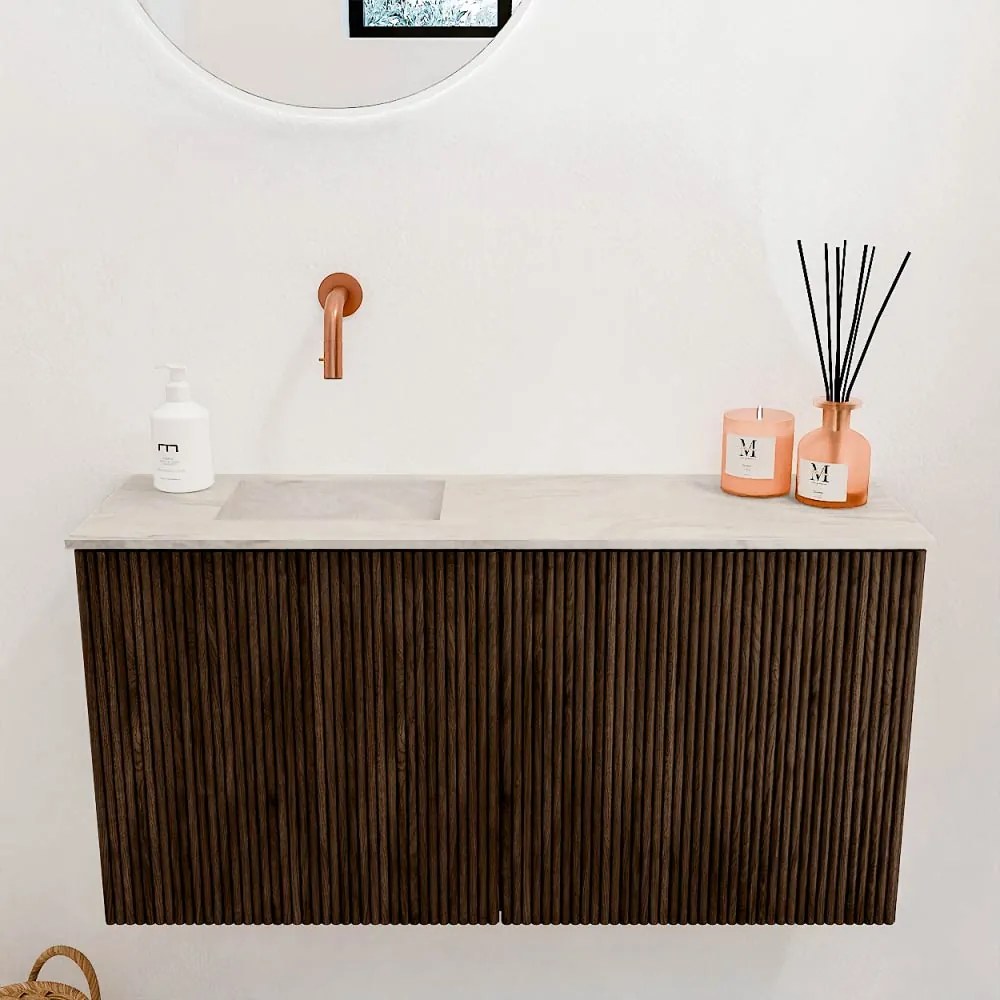 Mondiaz Joya DLux 80cm toiletmeubel walnut met wastafel faye links zonder kraangat ostra