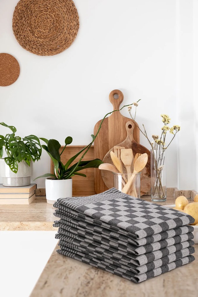 Theedoek ruit – 6 stuks – 50×70 – zwart