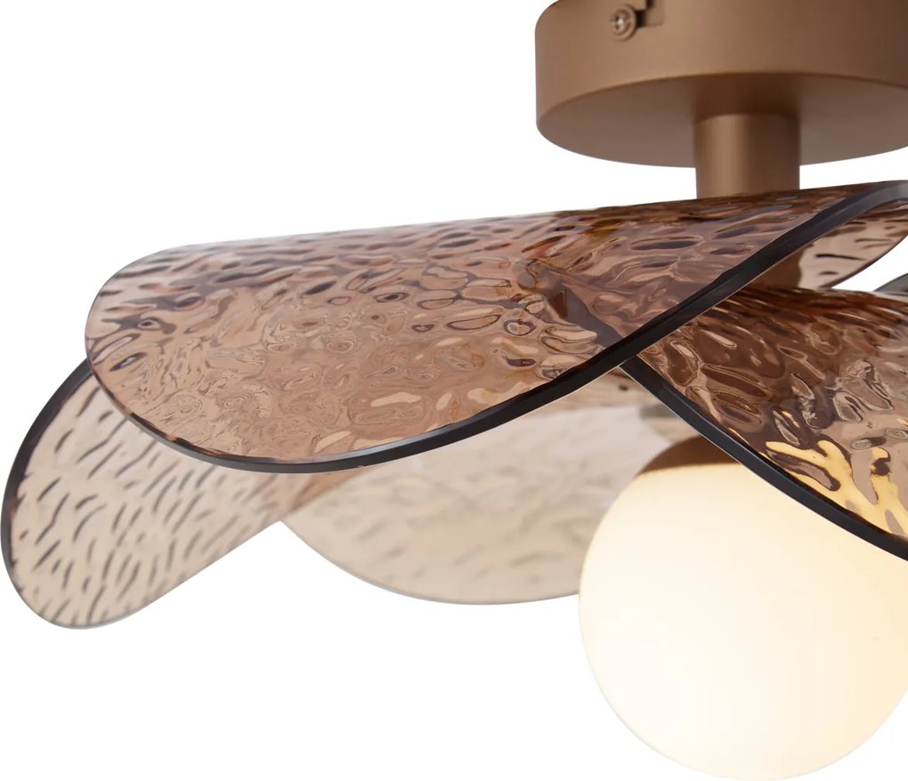Design plafondlamp donker brons met ribbel glas - Kemner