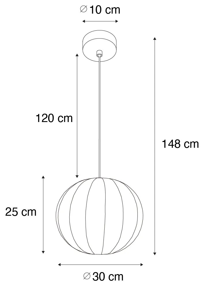 Stoffen Japandi hanglamp wit zijden 30cm - Plu Design E27 bol / globe / rond Binnenverlichting Lamp