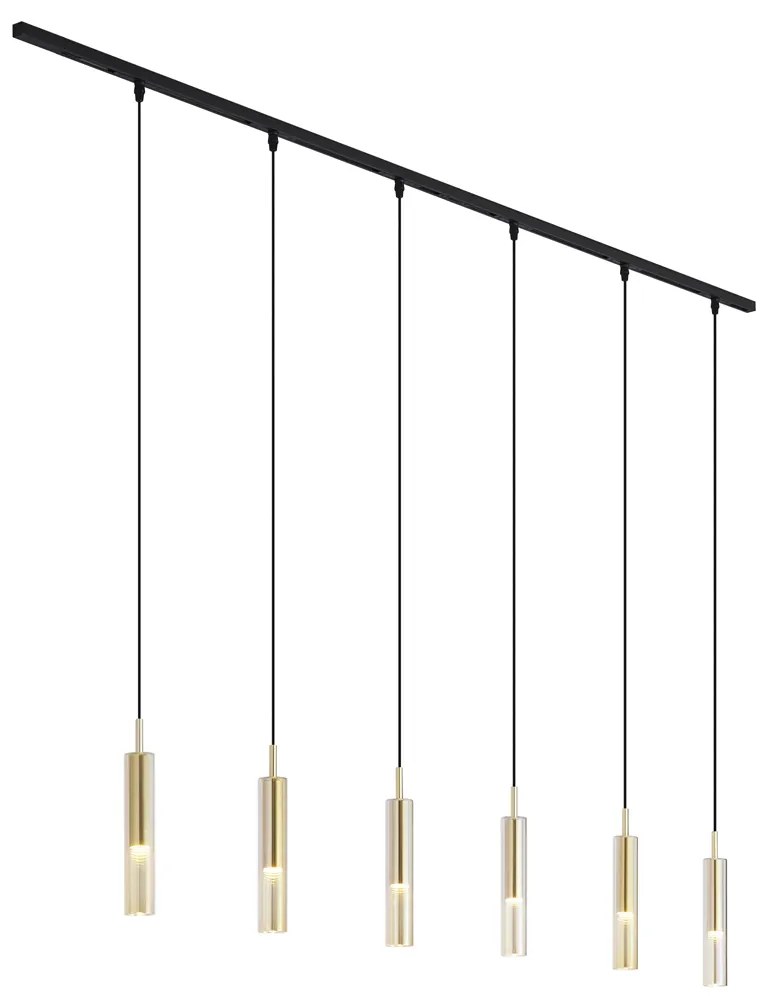 Modern railsysteem zwart met 6 hanglampen goud met amber glas 1-fase - Slimline Loyce Modern G9 Binnenverlichting Lamp