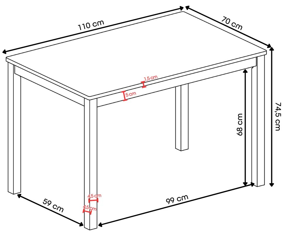 TORINO eetset + 4 stoelen Zwart/Lichtgrijs (Sawana 21 stof) - HOUTEN SET VOOR KEUKEN/EETKAMER