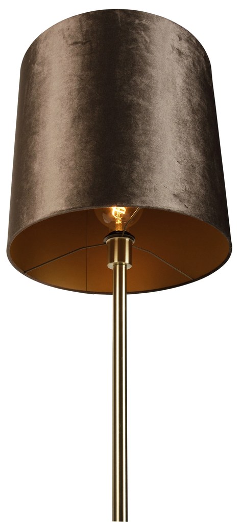 Vloerlamp messing met velours kap bruin 40cm - Simplo Klassiek / Antiek, Modern E27 rond Binnenverlichting Lamp