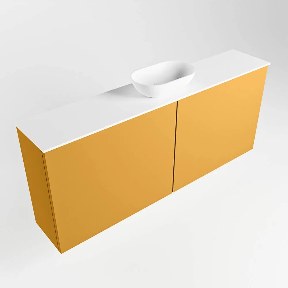 Mondiaz Fowy toiletmeubel 120cm ocher met witte waskom midden en kraangat