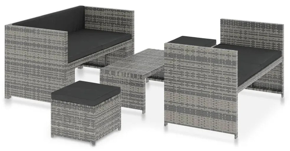 vidaXL 5-delige Loungeset met kussens poly rattan grijs