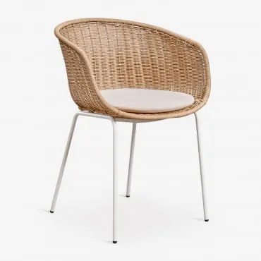 Eetkamerstoel Met Armleuningen Van Synthetisch Riet En Staal New Tulua Tapioca Beige & Tapioca Beige - Sklum