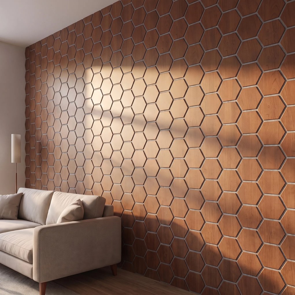 Hexagon Panel Gerookt Eiken met Grijs Vilt 81CM | Akoestisch | Wanddecor | Zeshoekig- Grijs vilt