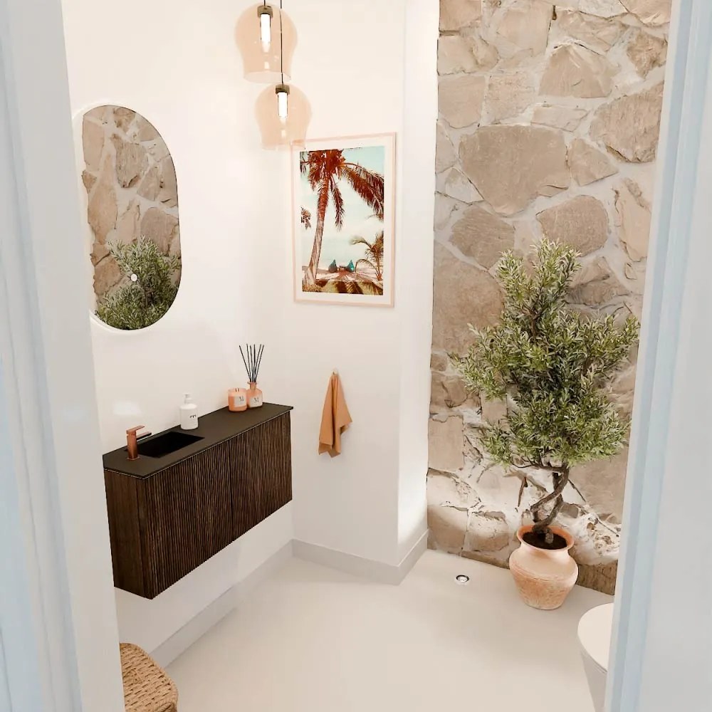 Mondiaz Joya 80cm toiletmeubel walnut met wastafel faye links 1 kraangat urban