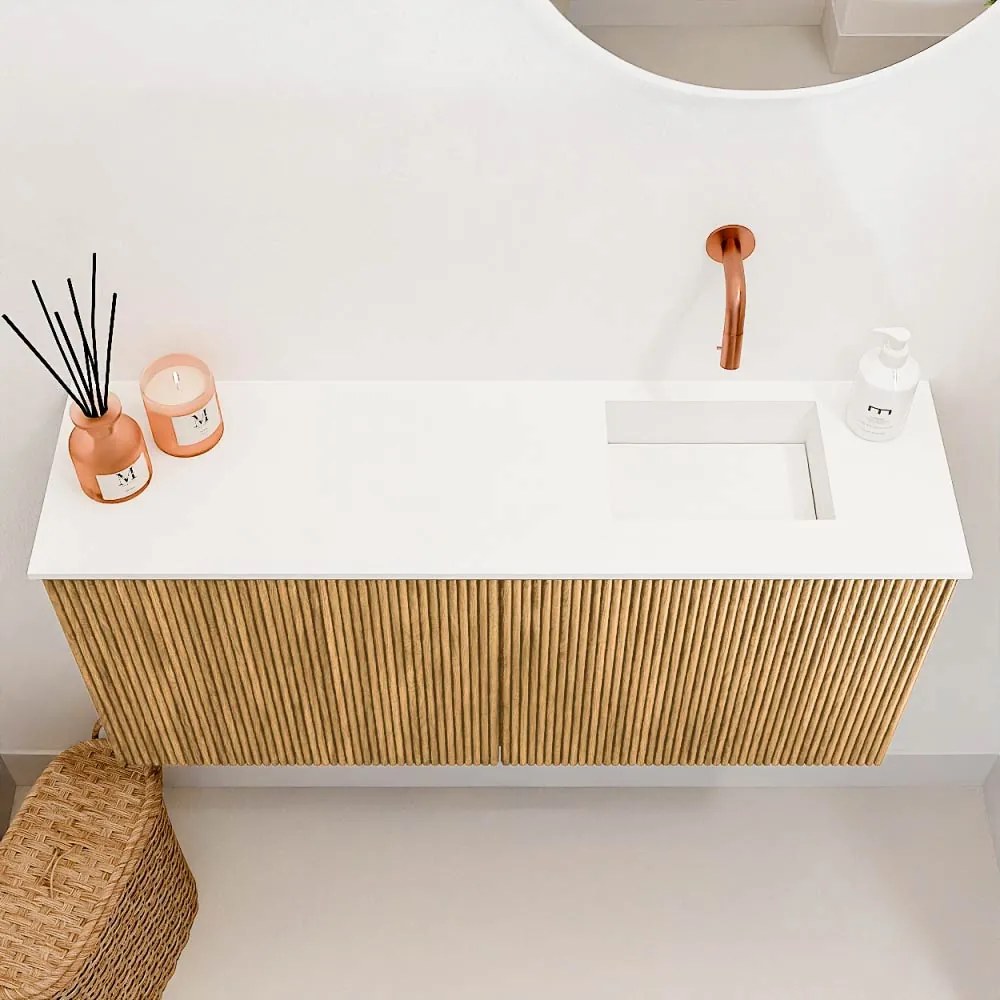 Mondiaz Joya 90cm toiletmeubel oak met wastafel faye rechts zonder kraangat talc